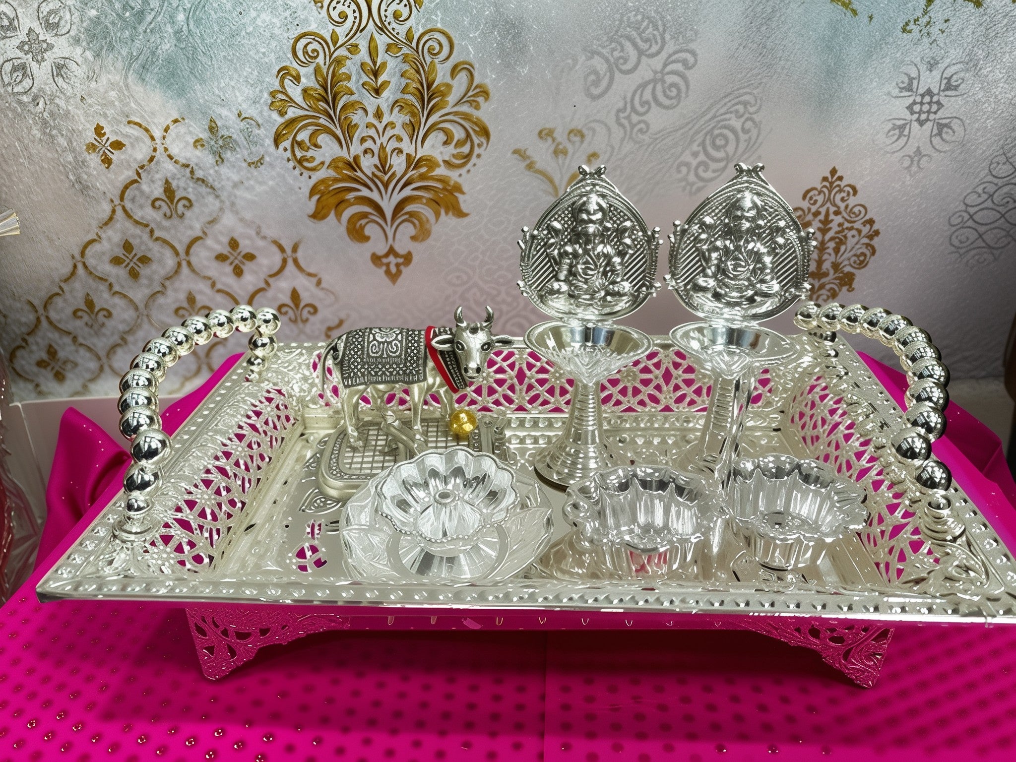 german silver tray pooja set for diwali/ home décor